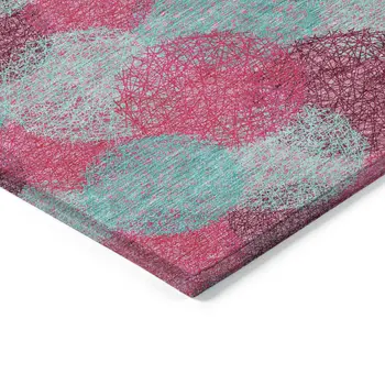 5' X 8' Pink Teal Blue And Burgundy Polka Dot Washable Indoor Outdoor Area Rug