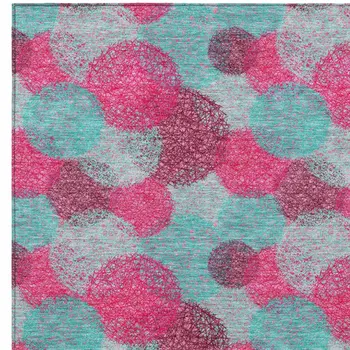 5' X 8' Pink Teal Blue And Burgundy Polka Dot Washable Indoor Outdoor Area Rug