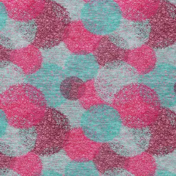 9' X 12' Pink Teal Blue And Burgundy Polka Dot Washable Indoor Outdoor Area Rug