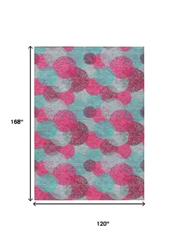 10' X 14' Pink Teal Blue And Burgundy Polka Dot Washable Indoor Outdoor Area Rug