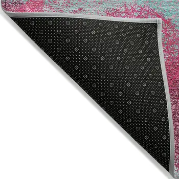 10' X 14' Pink Teal Blue And Burgundy Polka Dot Washable Indoor Outdoor Area Rug