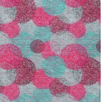 10' X 14' Pink Teal Blue And Burgundy Polka Dot Washable Indoor Outdoor Area Rug