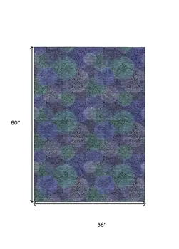 3' X 5' Purple Lavender And Green Polka Dot Washable Indoor Outdoor Area Rug