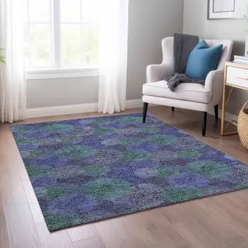 3' X 5' Purple Lavender And Green Polka Dot Washable Indoor Outdoor Area Rug