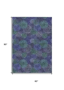 5' X 8' Purple Lavender And Green Polka Dot Washable Indoor Outdoor Area Rug