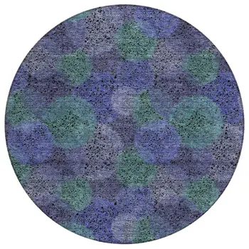 8' Purple Lavender And Green Round Polka Dot Washable Indoor Outdoor Area Rug