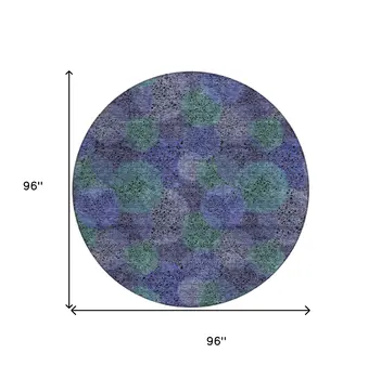 8' Purple Lavender And Green Round Polka Dot Washable Indoor Outdoor Area Rug