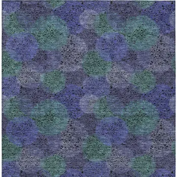 9' X 12' Purple Lavender And Green Polka Dot Washable Indoor Outdoor Area Rug