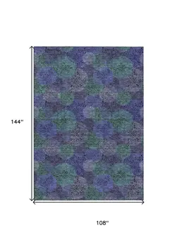 9' X 12' Purple Lavender And Green Polka Dot Washable Indoor Outdoor Area Rug
