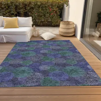 9' X 12' Purple Lavender And Green Polka Dot Washable Indoor Outdoor Area Rug
