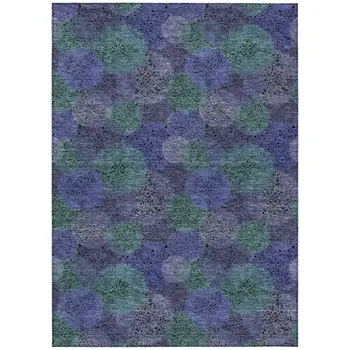 9' X 12' Purple Lavender And Green Polka Dot Washable Indoor Outdoor Area Rug