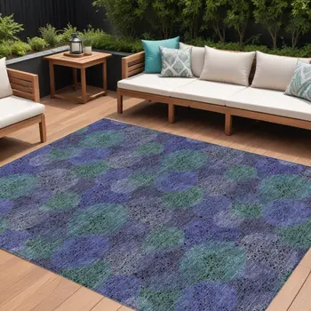 10' X 14' Purple Lavender And Green Polka Dot Washable Indoor Outdoor Area Rug