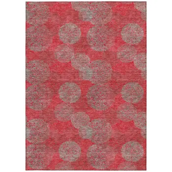 5' X 8' Red Gray And Silver Polka Dot Washable Indoor Outdoor Area Rug