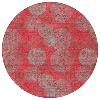 8' Red Gray And Silver Round Polka Dot Washable Indoor Outdoor Area Rug