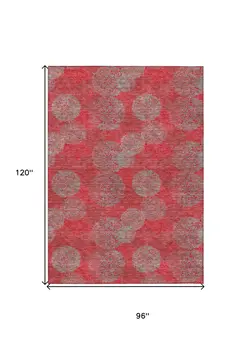 8' X 10' Red Gray And Silver Polka Dot Washable Indoor Outdoor Area Rug