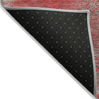 8' X 10' Red Gray And Silver Polka Dot Washable Indoor Outdoor Area Rug