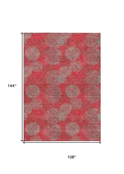 9' X 12' Red Gray And Silver Polka Dot Washable Indoor Outdoor Area Rug