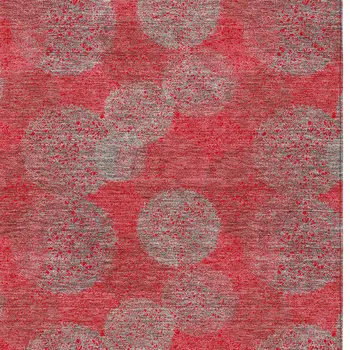 9' X 12' Red Gray And Silver Polka Dot Washable Indoor Outdoor Area Rug