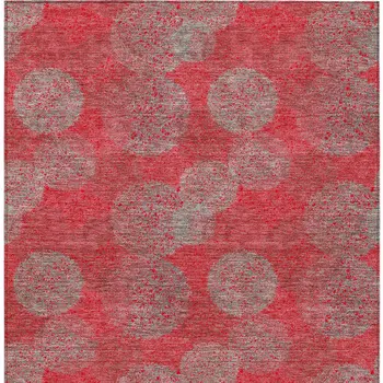 10' X 14' Red Gray And Silver Polka Dot Washable Indoor Outdoor Area Rug