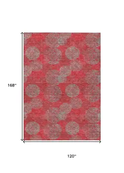 10' X 14' Red Gray And Silver Polka Dot Washable Indoor Outdoor Area Rug