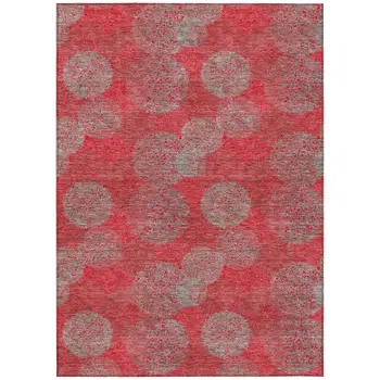 10' X 14' Red Gray And Silver Polka Dot Washable Indoor Outdoor Area Rug