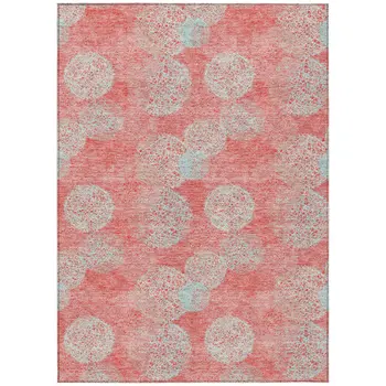 3' X 5' Salmon Ivory And Sky Blue Polka Dot Washable Indoor Outdoor Area Rug