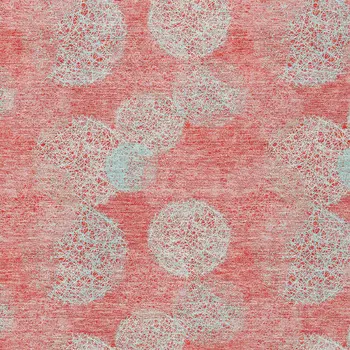 3' X 5' Salmon Ivory And Sky Blue Polka Dot Washable Indoor Outdoor Area Rug