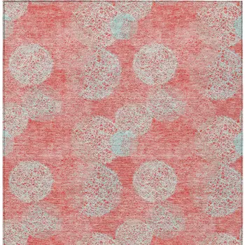 5' X 8' Salmon Ivory And Sky Blue Polka Dot Washable Indoor Outdoor Area Rug