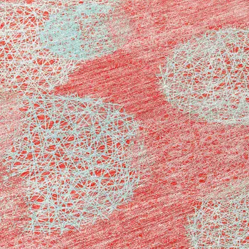 8' Salmon Ivory And Sky Blue Round Polka Dot Washable Indoor Outdoor Area Rug