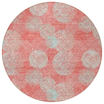 8' Salmon Ivory And Sky Blue Round Polka Dot Washable Indoor Outdoor Area Rug