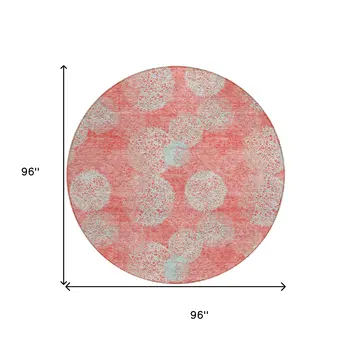 8' Salmon Ivory And Sky Blue Round Polka Dot Washable Indoor Outdoor Area Rug