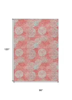 8' X 10' Salmon Ivory And Sky Blue Polka Dot Washable Indoor Outdoor Area Rug