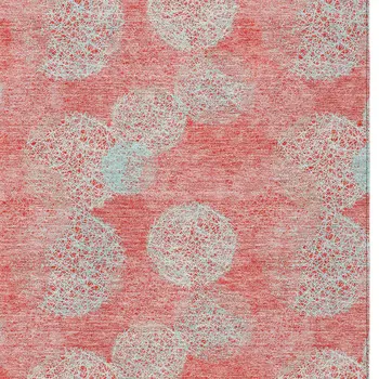 10' X 14' Salmon Ivory And Sky Blue Polka Dot Washable Indoor Outdoor Area Rug