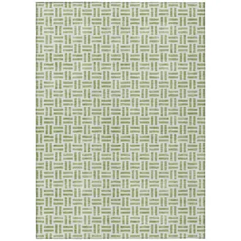 3' X 5' Sage And Ivory Geometric Washable Indoor Outdoor Area Rug