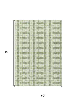 5' X 8' Sage And Ivory Geometric Washable Indoor Outdoor Area Rug