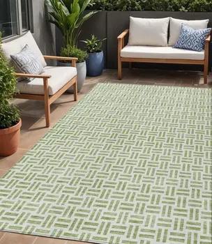 5' X 8' Sage And Ivory Geometric Washable Indoor Outdoor Area Rug