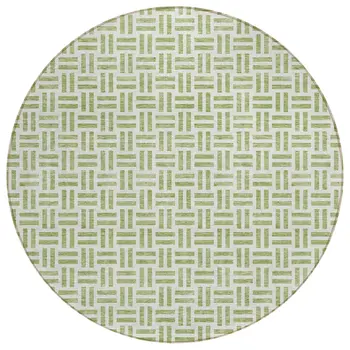 8' Sage And Ivory Round Geometric Washable Indoor Outdoor Area Rug
