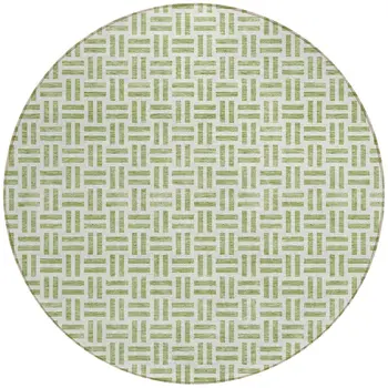 8' Sage And Ivory Round Geometric Washable Indoor Outdoor Area Rug