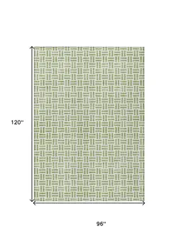 8' X 10' Sage And Ivory Geometric Washable Indoor Outdoor Area Rug