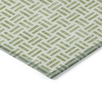 8' X 10' Sage And Ivory Geometric Washable Indoor Outdoor Area Rug