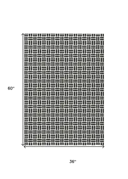 3' X 5' Black And Ivory Geometric Washable Indoor Outdoor Area Rug