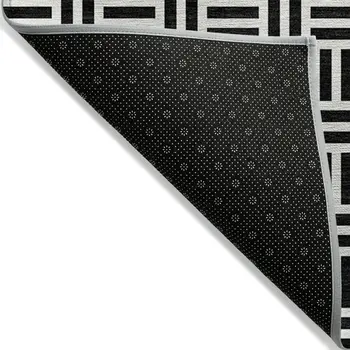 3' X 5' Black And Ivory Geometric Washable Indoor Outdoor Area Rug