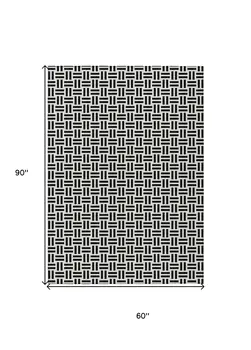 5' X 8' Black And Ivory Geometric Washable Indoor Outdoor Area Rug