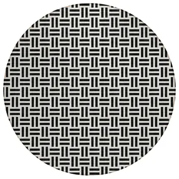 8' Black And Ivory Round Geometric Washable Indoor Outdoor Area Rug