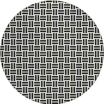 8' Black And Ivory Round Geometric Washable Indoor Outdoor Area Rug