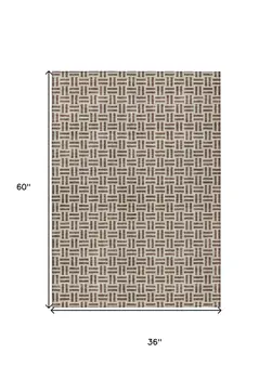 3' X 5' Chocolate And Ivory Geometric Washable Indoor Outdoor Area Rug