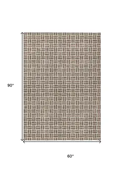 5' X 8' Chocolate And Ivory Geometric Washable Indoor Outdoor Area Rug