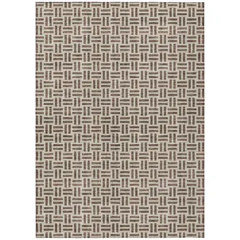 5' X 8' Chocolate And Ivory Geometric Washable Indoor Outdoor Area Rug