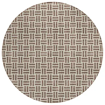 8' Chocolate And Ivory Round Geometric Washable Indoor Outdoor Area Rug