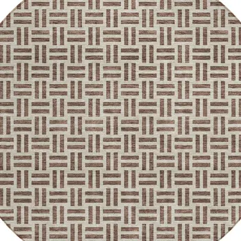 8' Chocolate And Ivory Round Geometric Washable Indoor Outdoor Area Rug